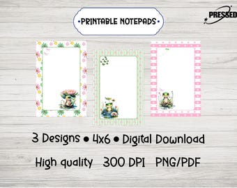Bloc de notas imprimible con diseño de rana / Diseños de nenúfares originales (Descarga digital)