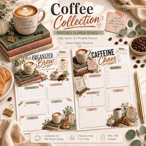 Coffee Planner Bundle | Printable 5x7 Daily Planners | Caffeine Lover Printable  | (Digital Download)