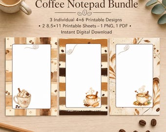 Coffee Notepads | 4x6 Printable Stationery Pages | Coffee Lover Gift |(Digital Download)
