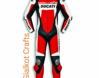 Macacão de motociclismo profissional Ducati Corse – Equipamento de couro vermelho, branco e preto