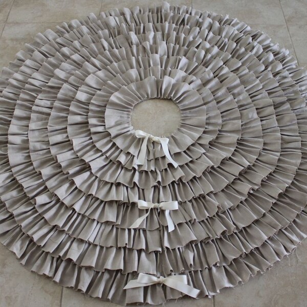 Shabby Ruffle Linen Christmas Tree Skirt 56"