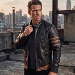 Giacca da motociclista da uomo Wolverine in pelle di agnello / Cappotto in pelle da supereroe in stile biker realizzato a mano / Strisce marroni, cosplay, fumetto, streetwear da supereroe