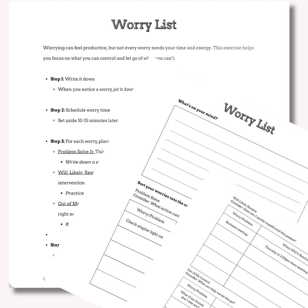 Worry List Example Worry List Worksheet PDF | Anxiety Printable | Overthinking & Worry Log ...
