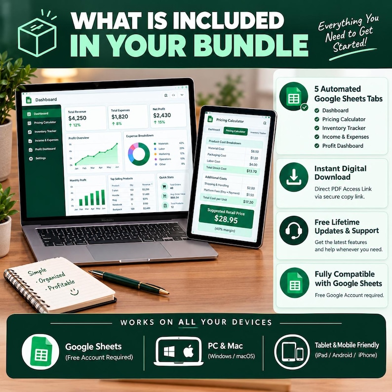 Pricing Calculator & Inventory Tracker Google Sheets, Small Business ...