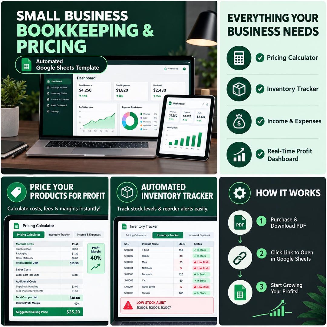 Pricing Calculator & Inventory Tracker Google Sheets, Small Business ...