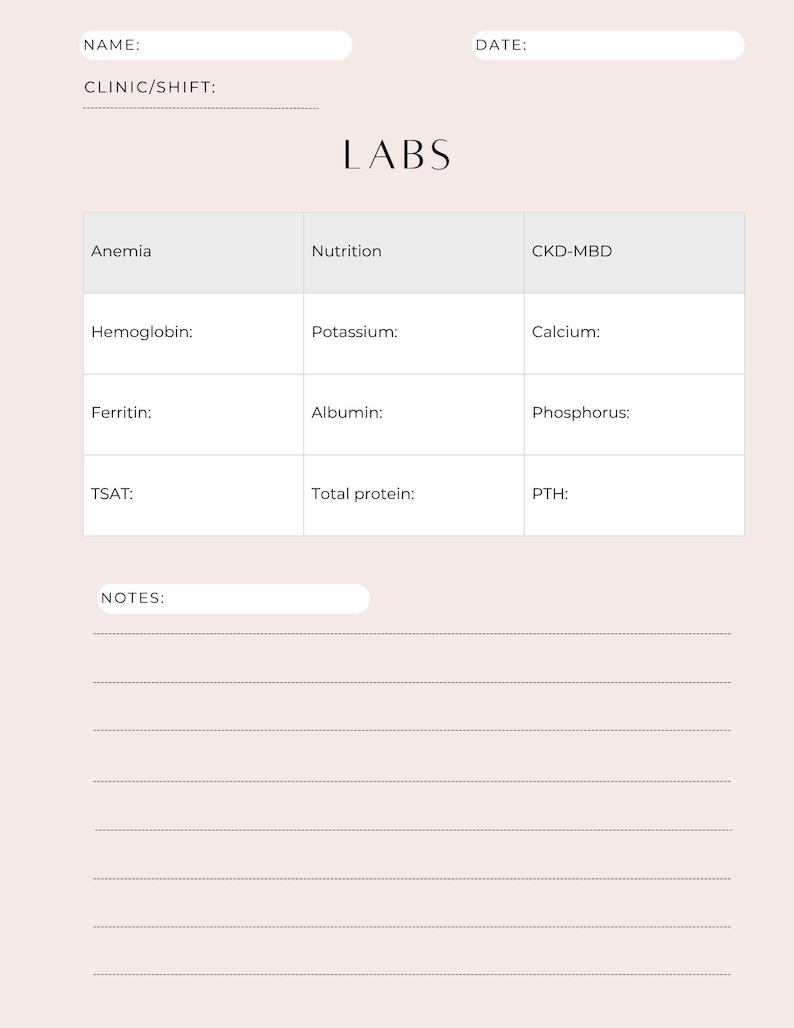 Dialysis Rounding Notebook Dialysis Nurse Practitioner Rounding Worksheet | Nephrology Clinic ...
