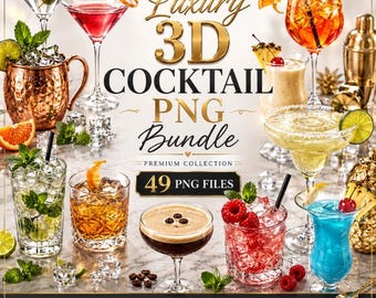 Luxury 3D Cocktail PNG Bundle, Tropical Drink Graphics, Wedding Signature Drinks (Digital Download)