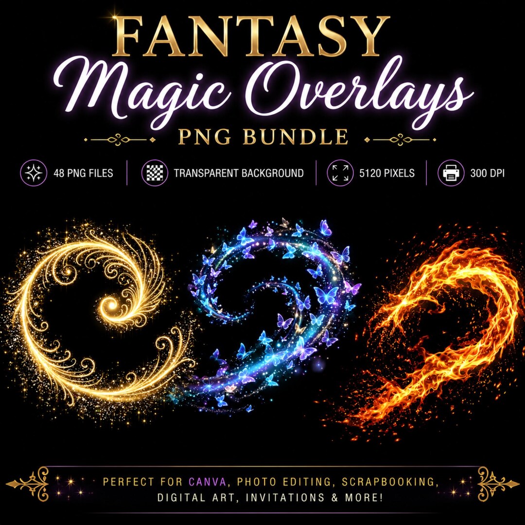 Fantasy Magic Overlays PNG Bundle | 48 Magic Effects | Transparent PNG ...