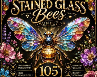 Stained Glass Bee Clipart Bundle | 105 PNG Files (Digital Download)