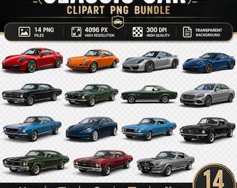 Classic Car Clipart PNG Bundle – Vintage, Luxury, Retro Vehicles (Digital Download)