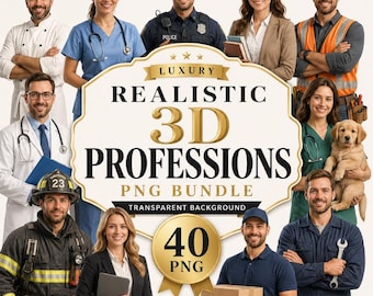 Luxury Realistic 3D Professions PNG Bundle | 40 Career Characters | Transparent Background | 300 DPI