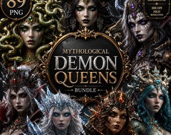 Mythological Demon Queens Clipart Bundle | Dark Fantasy Gothic PNG (Digital Download)