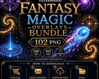 Fantasy Magic Overlays Bundle, 102 PNG Spell Clipart (Digital Download)