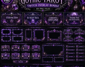 Gothic Tarot Twitch Overlay Bundle, Dark Fantasy Stream Pack (Digital Download)
