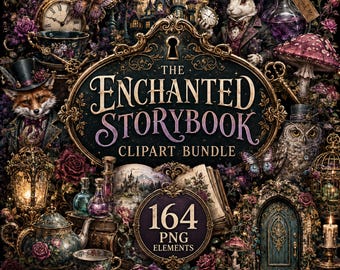 Enchanted Storybook Clipart Bundle, Victorian Fantasy Elements (164 PNG Files)