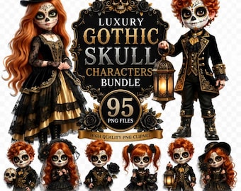 Luxury Gothic Skull Characters Bundle, 95 Dark Fantasy PNGs (Digital Download)