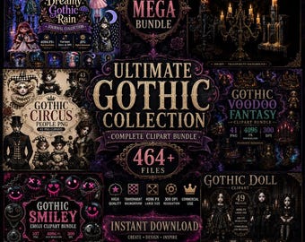 Gothic Mega Bundle | Dark Fantasy Clipart, Dolls, Circus, Voodoo (Digital Download)