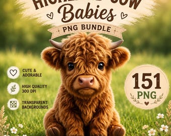 Highland Cow Babies PNG Bundle | 151 Cute 3D & Illustrated Highland Cow Designs