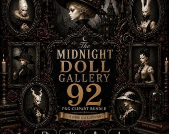 Midnight Doll Gallery Clipart Bundle | 92 Gothic PNG Dolls (Digital Download)