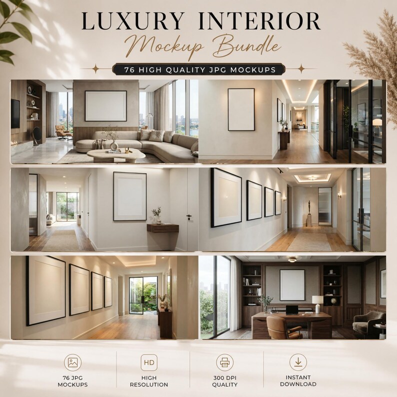 76 luxuriöse Interieur-Mockups | Moderne Wohnszenen (Digitaler Download) Bild 2