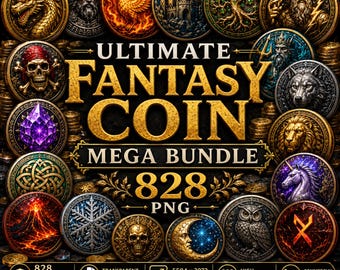 Fantasy Coin Mega Bundle | 828 3D PNG Graphics (Digital Download)