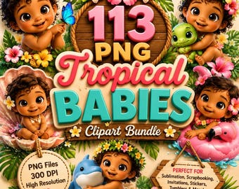 Tropical Baby Clipart Bundle, Hawaiian Island Toddler PNG, Sublimation Design (Instant Download)