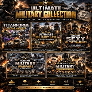 Puede incluir: Un paquete gráfico digital titulado Ultimate Military Collection que presenta cinco secciones distintas: Titanforge 3D War Machines, Ultimate Military Base, Ultimate Sexy Military Warriors, Ultimate Military Warfare y Ultimate Military Cinematic Art Collection.