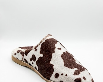 Handmade Cowhide Moroccan Leather Babouche Slippers | Women's Boho House Shoes | Artisan Marrakech Leather Mules | Gift for Her