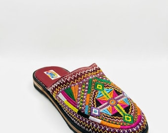 Handmade Moroccan Embroidered Babouche Slippers | Colorful Women's Leather Mules | Boho House Slippers | Artisan Shoes Made in Marrakech