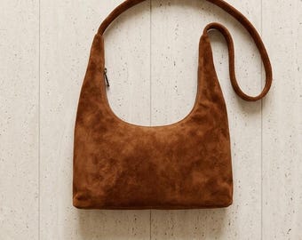 Leather Crescent Bag | Suede Shoulder Bag Women | Boho Half Moon Purse | Handmade Underarm Bag | Soft Leather Hobo | Gift for Her