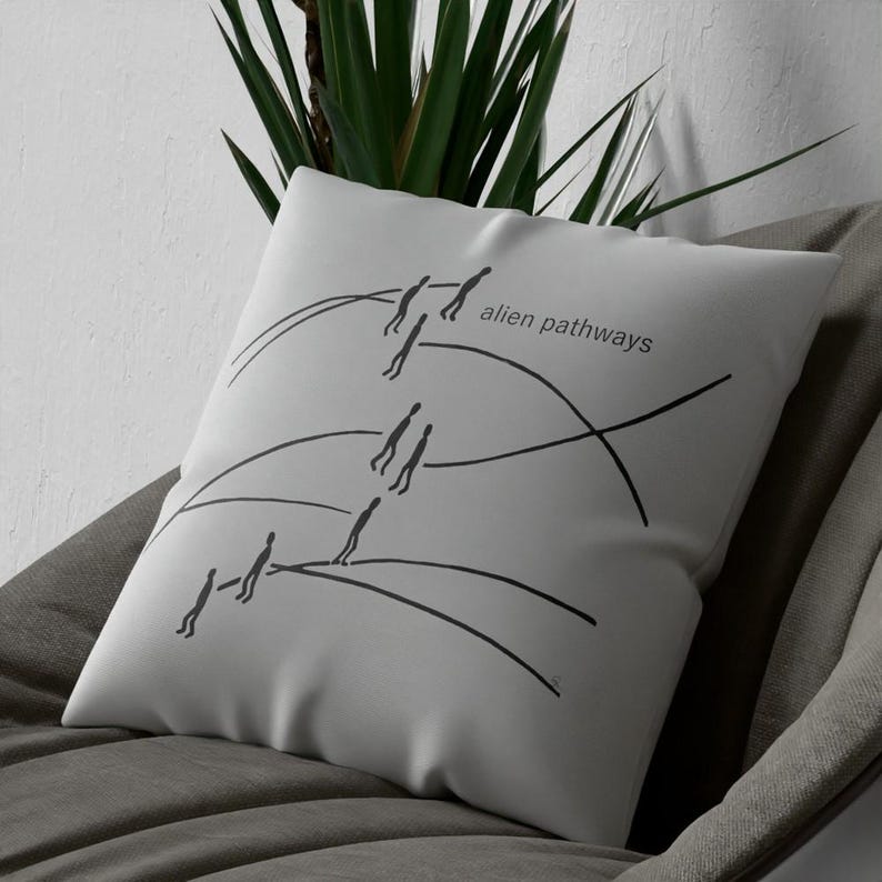 Alien Pathways Linocut Canvas Cushion | Black & White Urban Art Pillow ...