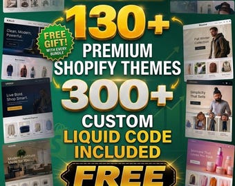FREE 300+ Liquid Code with 130+ Shopify Themes Bundle, High-Converting Shopify Templates for Online Store, Professional Digital Download