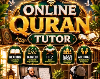 Tuteur personnalisé en ligne du Coran | Journal du Coran Mémorisation | Apprenez le Coran, la Doa, le Ramadan et un cadeau d'anniversaire Tuteur islamique pour enfants, adultes