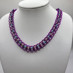 Subtle bi pride flag necklace chainmaille necklace purple pink and blue jewelry