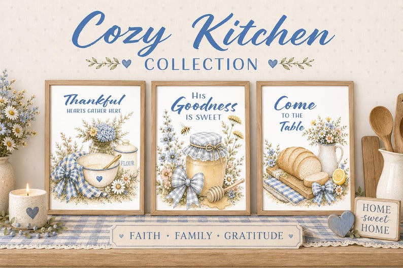 Cozy Farmhouse Kitchen Wall Art — Set of 3