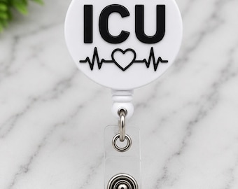 ICU Nurse Badge Reel | Retractable Healthcare ID Holder | 3D Printed PETG Topper