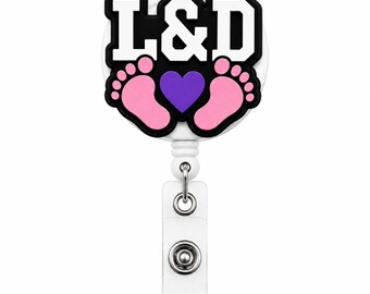 L&D Nurse Badge Rulle | Baby Footprints Hjärtslag Design, Infällbar Hållare