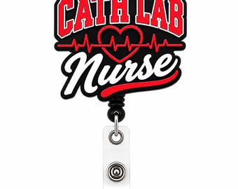 Cath Lab sjuksköterskebricka | 3D-utskriven hjärt-ID-hållare, infällbar Scrubs-klämma