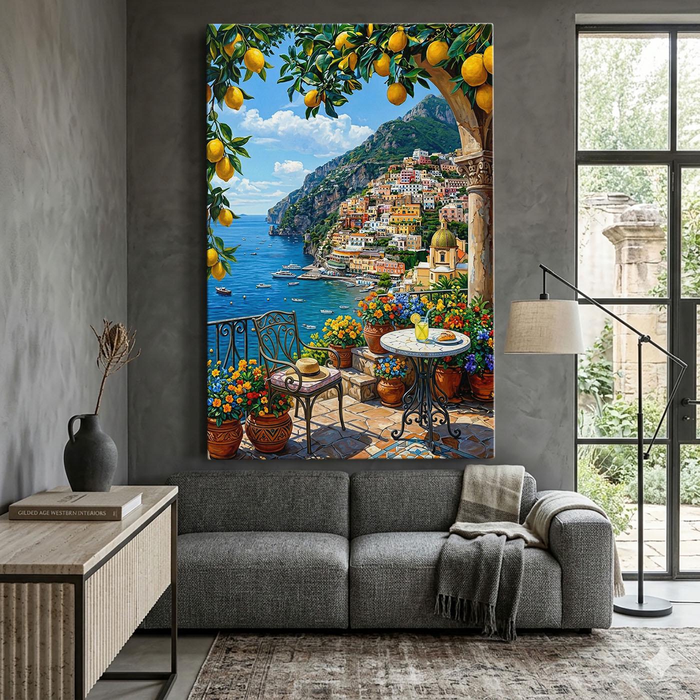 Amalfi Coast Wall Art Canvas Print, Positano Italy Decor, Mediterranean ...