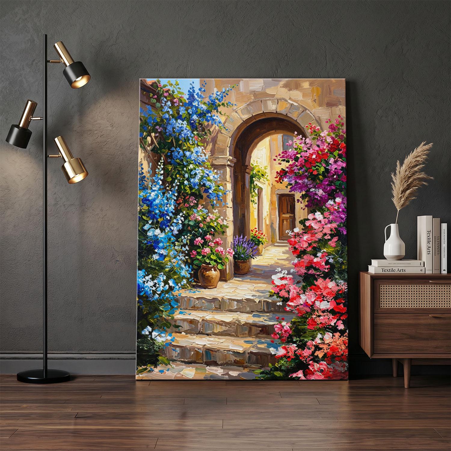 Mediterranean Courtyard Canvas Print, Italian Stone Archway Wall Art ...