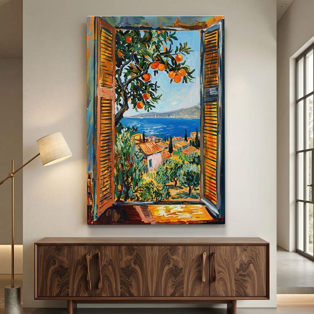 Mediterranean Window Canvas Print, Amalfi Coast Wall Art, Orange Tree ...