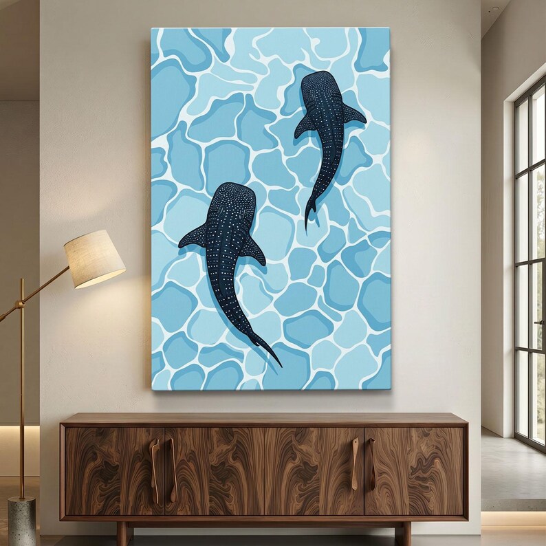 Whale Shark Wall Art, Ocean Canvas Print, Marine Life Decor, Abstract ...