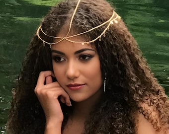 Gold Sequin Head Chain Jewelry, Festival Headpiece, Halloween Costume Hair Accessory, Boho Prom Headband, Goddess Crown
