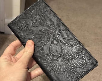 Elegant Floral Checkbook Cover for Personal Checks, Soft PU Leather Checkbook Wallet with Pen Holder & Duplicate Check Divider for Women