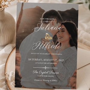 Weeding Invitation Canva Template Elegant Neutral Floral Invite With Picture Printable Save The Date Card Boho Evite Trendy Instant Download