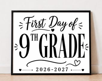 Schild zum ersten Schultag der 9. Klasse 2026/27 (zum Ausdrucken) | Foto-Requisite für den Abschlussjahrgang 2027 | Schild zum Schulanfang | Erinnerungsstück zum Schuljahresende der 9. Klasse | Digital