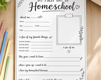 Interviewbogen für Homeschooling (druckbar) | Arbeitsblatt „Alles über mich“ | Schülerfragebogen | Erinnerung an den ersten Schultag | Sofort-Download | Digital
