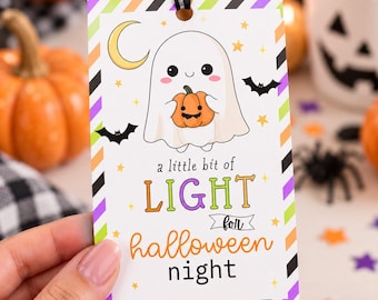 A Little Bit of Light for Halloween Night Printable Gift Tag | Halloween Glow Stick Favor Tag | Non Candy Halloween Classroom Gift | Digital