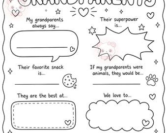Funny All About My Grandparents Worksheet | Grandparents Day Printable | Grandparent Keepsake | Family Memory Kids Coloring Activity