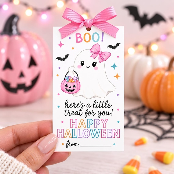 Halloween Treat Tag, Cute Ghost Gift Tag, Happy Halloween Printable, Candy Bag Tag, Boo Basket Tag, Halloween Party Favor, Digital Download
